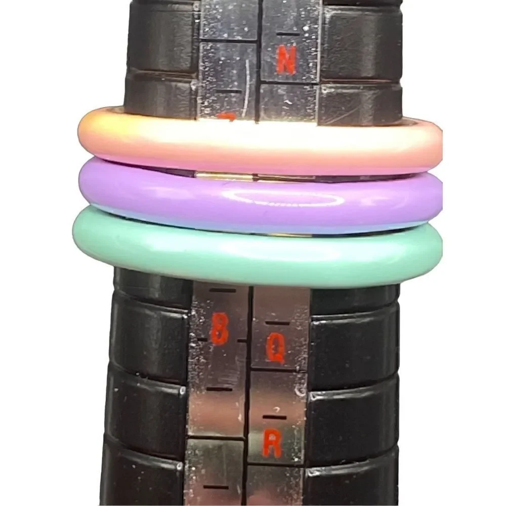 Sterling silver 925 stackable enamel rings peach lavender and green size 7.5